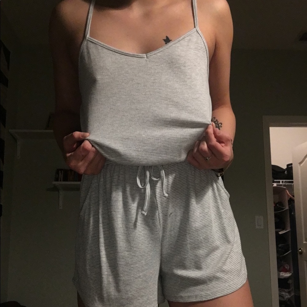 Gray and white striped romper